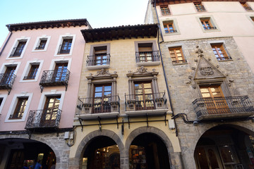 Fototapeta na wymiar Houses front Cathedral of Jaca, Huesca province, Aragon, Spain
