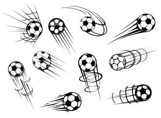 Football and soccer sport flying ball icons