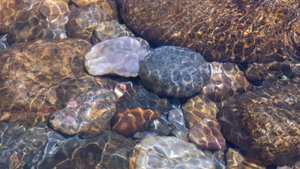 Under water Stone on the lake after waterfall