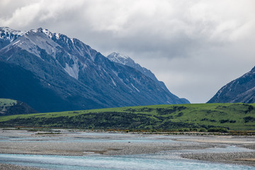 River in the mountains, New Zealand landscape background