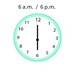 Wall Clock time set at 6 a.m. / 6 p.m.