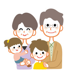 おじいちゃんおばあちゃんと孫　家族　上半身