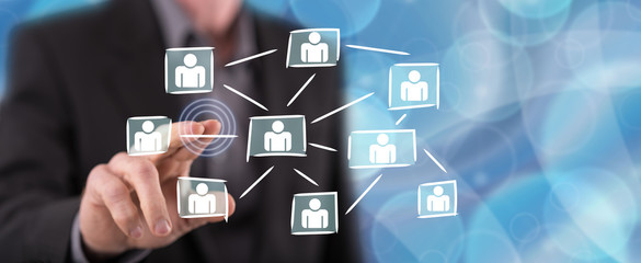 Man touching a social media network