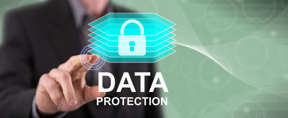 Man touching a data protection concept