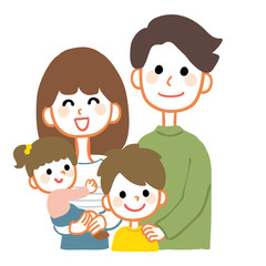 4人家族　仲良し　集合　上半身