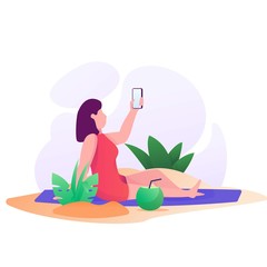 woman take picture on beach illustration