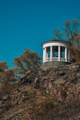 autumn park nature architecture gazebo garden rocks mountain