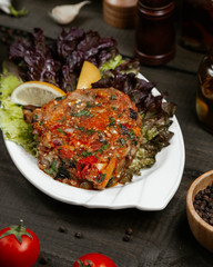 mangal salad in the plate on the table