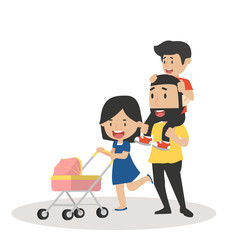Young Couple Pushing Stroller vector