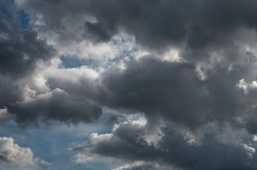 View of  dramatic rain clouds, weather change.
