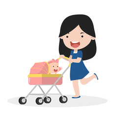 Mom with the baby in the stroller vector