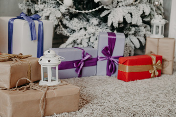 Christmas tree with presents new year holidays winter toys