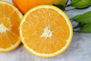 Close-up of Newhall navel orange after cutting