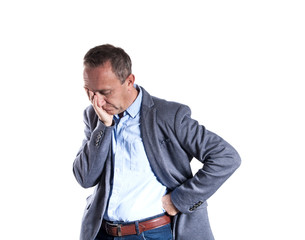 Men with posture expression of mentally exhausted