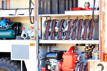 Fire hoses, valves, cranes, air compressor, petrol pump, hydrants are located in the cargo...