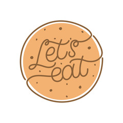 Hand lettering quote. The inscription: Let's eat. Perfect design for greeting cards, posters, T-shirts, banners, print invitations.Monoline lettering.