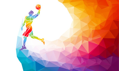 Polygonal geometric basketball player jump shot polygonal colors