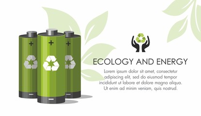 Green batteries Battery with recycle symbol - renewable energy concept on white. 