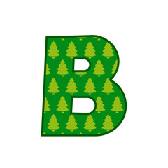 Logotipo letra B con patrón de árboles de navidad en color verde