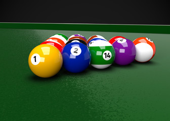 American Pool Billiards Balls Table Set Up 3D Render