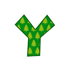 Logotipo letra Y con patrón de árboles de navidad en color verde