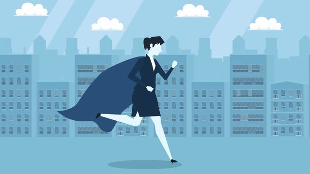 Blue Style Businesswoman Girl Superhero Run Cycle Flat Cartoon Character Animation
