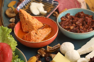 Turkish breakfast cheese and tomato sauce