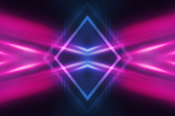 Dark abstract futuristic background. Neon lines glow. Neon lines, shapes. Multi-colored glow,...