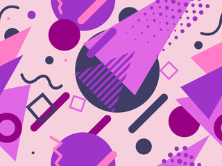 Memphis seamless pattern. Chaotic geometric shapes in the style of 80s. For promotional products, wrapping paper and printing. Vector illustration