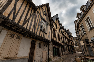 traditional french medieval houses in old town Laval, La Mayenne region of France