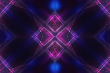 Dark abstract futuristic background. Neon lines glow. Neon lines, shapes. Multi-colored glow, blurry lights, bokeh. Empty stage background