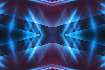 Dark abstract futuristic background. Neon lines glow. Neon lines, shapes. Multi-colored glow, blurry lights, bokeh. Empty stage background