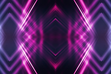 Dark abstract futuristic background. Neon lines glow. Neon lines, shapes. Multi-colored glow,...