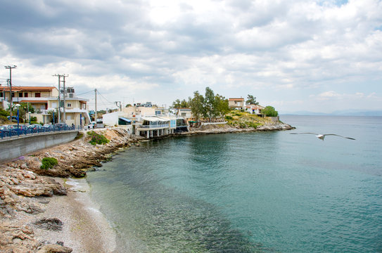 View of Pachi village under a winty dramatic sky.Greece