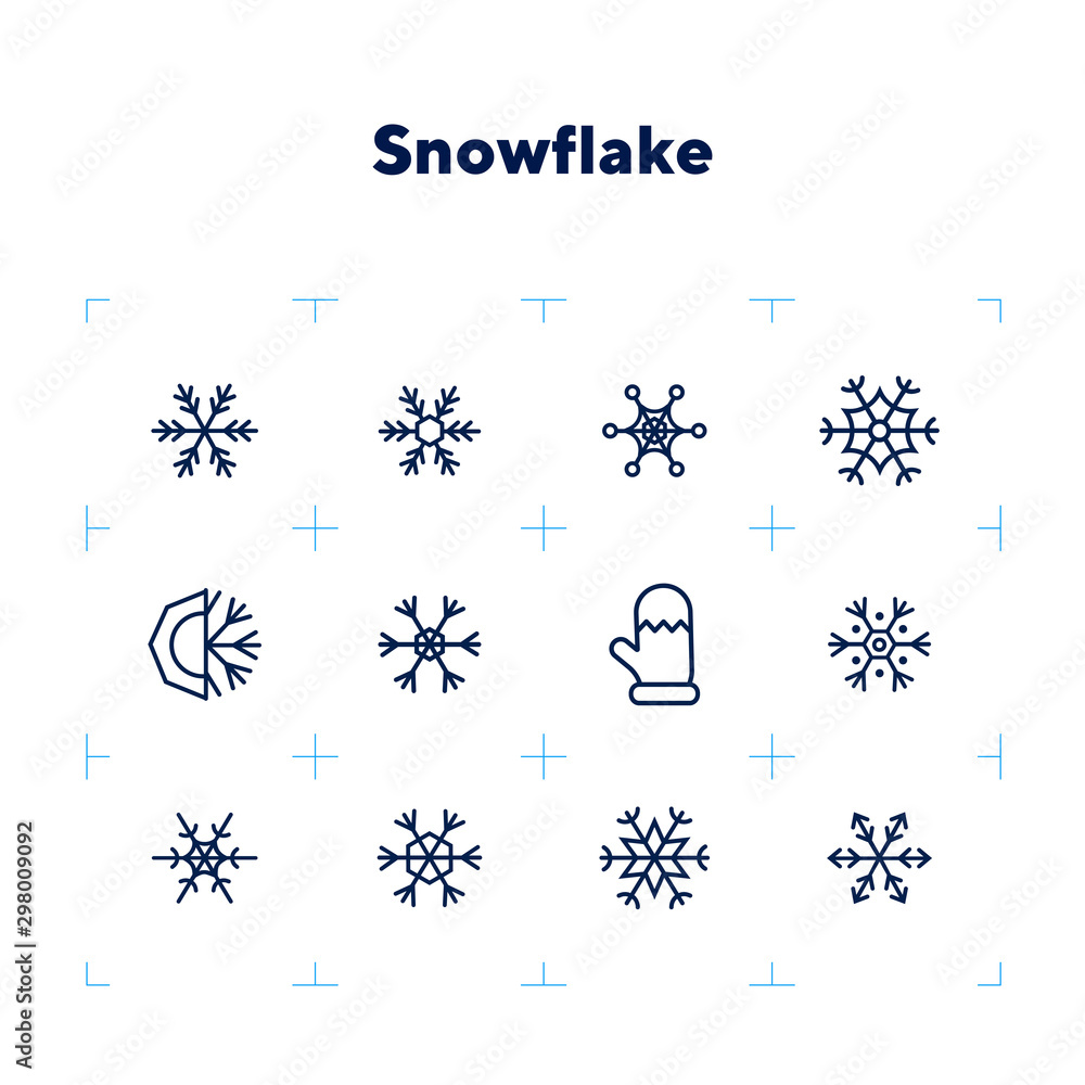 Aufkleber snowflake line icon set. set of line icons on white background. snowflake, frosted pattern, mitten. 