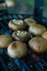 closeup of portobello musrooms on the bbq
