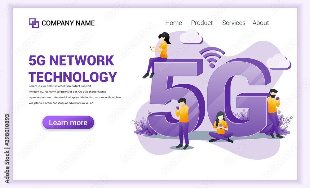 Poster 5g network technology concept. internet systems telecommunication service. characters using high spe