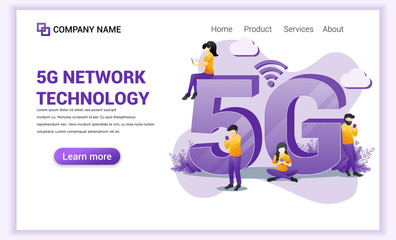 5G network technology concept. Internet systems telecommunication service. Characters using High speed wireless connection 5G. Flat vector illustration