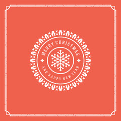 Merry christmas and happy new year text greeting card vintage typographic design, decoration with snowflake symbol