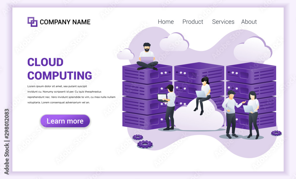 Aufkleber cloud computing concept. digital storage, data center. people working on laptop and giant server. ca
