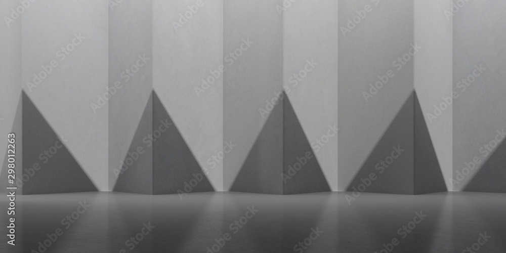 Poster abstract of concrete space with sun light cast the shadow on the polygonal wall ,geometric structure