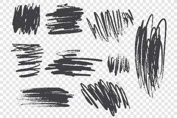 Charcoal pencil scribble vector illustrations set - obrazy, fototapety, plakaty