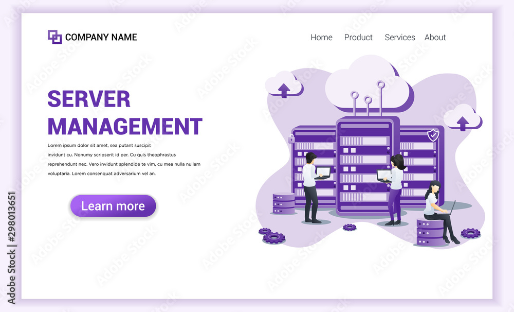 Poster modern flat design concept of server management, data center, cloud storage with characters. can use