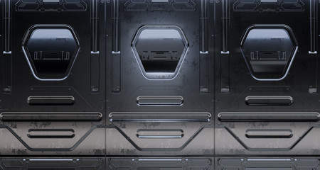 3d render sci-fi metal panel surfaces. Future background with complex forms and shapes. Technology illustration. © pinkeyes