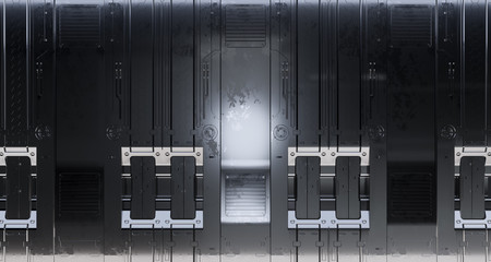 3d render sci-fi metal panel surfaces. Future background with complex forms and shapes. Technology illustration. © pinkeyes