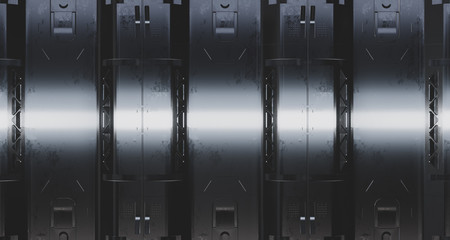 3d render sci-fi metal panel surfaces. Future background with complex forms and shapes. Technology illustration. © pinkeyes