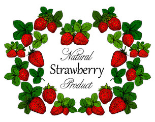 Hand drawn banner with strawberries with place for text. Background design for tea, juice, natural cosmetics, sweets, health care products, advertising, card or menu. Vector illustration