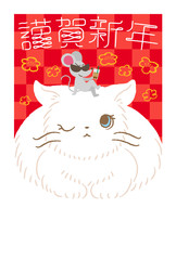 タピオカドリンクを持ったネズミと白猫のカジュアル年賀状