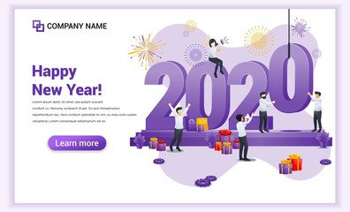 People are preparing for the 2020 new year by working together building the numbers 2020. Happy new year concept. Can use for web banner, poster, landing page, web template. Vector illustration