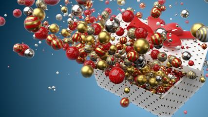 3d render positive background with gift  box filled with balls.
